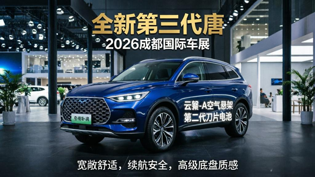 90%家庭心动的旗舰SUV！2026成都车展，全新第三代唐，配置拉满，却难普通人预算
 
想要旗舰家用大五座，第三代唐值得观望，但偏高的高配定价，劝退了多数普通家庭。
 
2026成都国际车展现场，来看家用SUV的观众，都有共同的痛点：
 
想要驾乘，宽敞舒适；

想要续航，安全稳定；

想要高级底