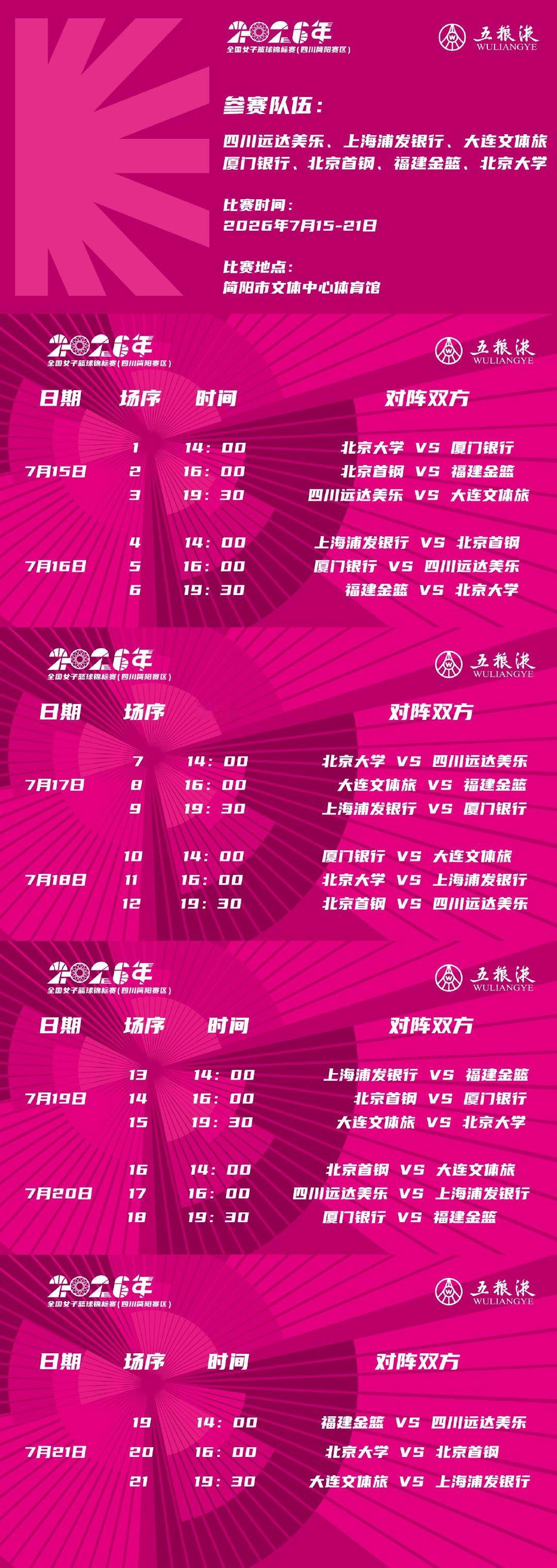 2026年全国女子篮球锦标赛第一阶段(四川简阳赛区)  比赛时间：20...