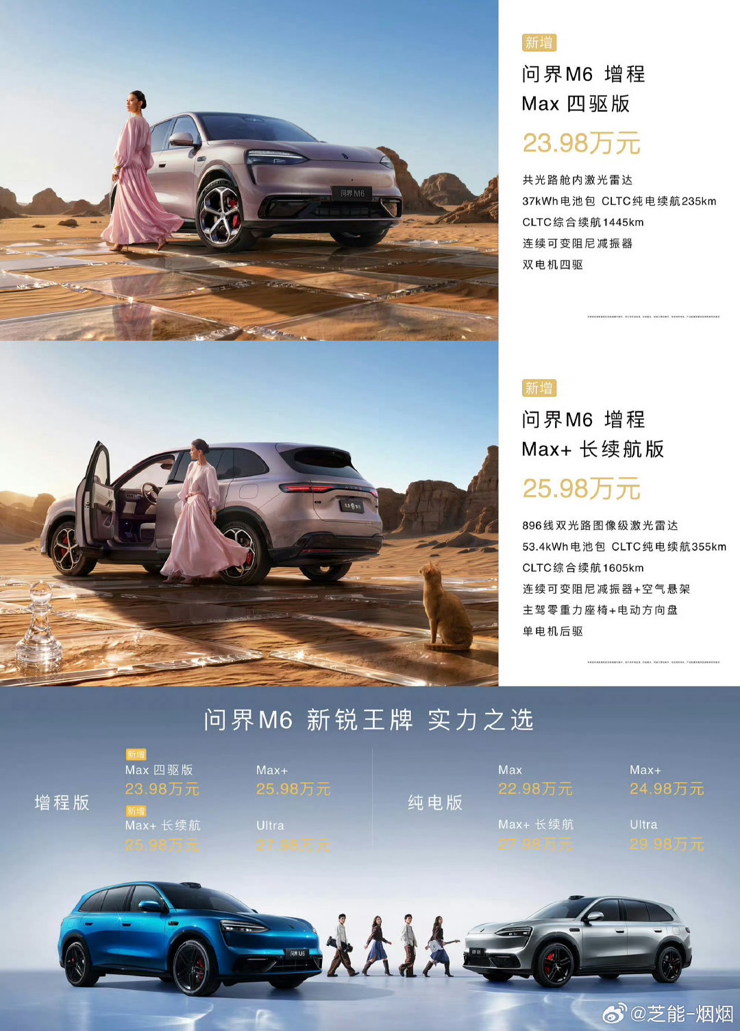 #问界M6新版本发布#问界M6带来了两个增程新sku，从 4 个版型到 6 个版型，现在一款车有 8 个版型

大家怎么看？ ​