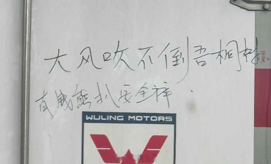 偶遇一台很有意思的货车，车厢后手写满了随性感慨，司机师傅的烟火才情扑面而来。
 
“清晨早起的不一定是阳光”，道尽谋生奔波的甘苦，起早摸黑，未必处处皆是光亮；
“大风吹不倒吾桐树”，一身硬气傲骨，风雨路途祈愿出入平安。
还有几行戏谑随性的短句，苦中作乐，自带江湖调侃……[允悲][允悲] ​