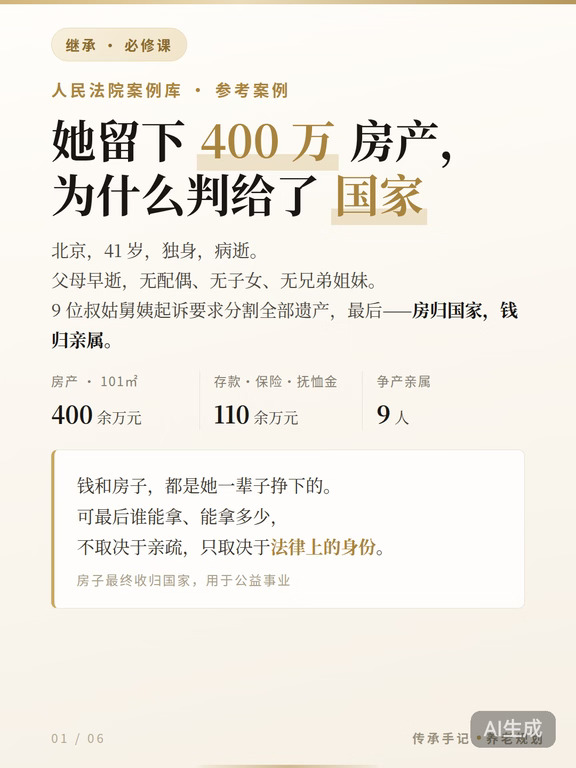 她留下400万房产，为什么判给了国家