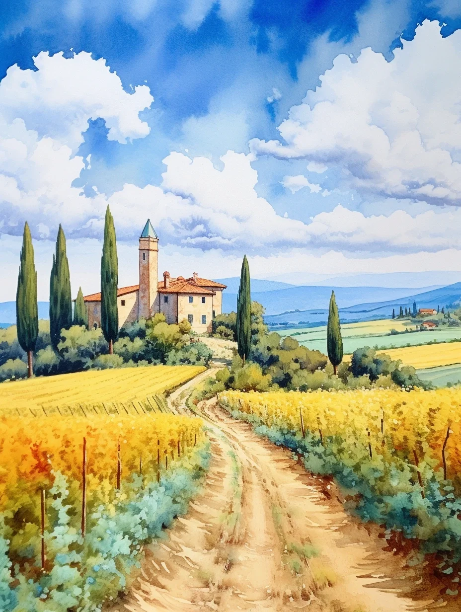 AI水彩：托斯卡纳乡村风光