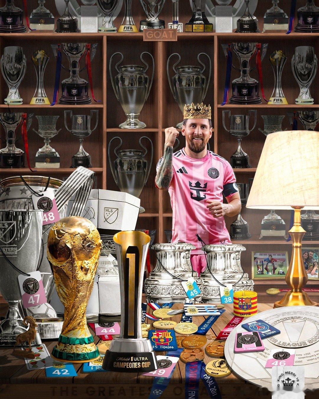 49座獎盃！

巴塞隆納：35🏆
阿根廷：6🏆
邁阿密國際：5🏆
巴黎聖日耳曼：3🏆

萊昂內爾梅西，史上榮譽最多的球員，當之無愧的GOAT（史上最佳）👍

#梅西是GOAT# 🐐
#我們都愛梅西# [爱慕] ​