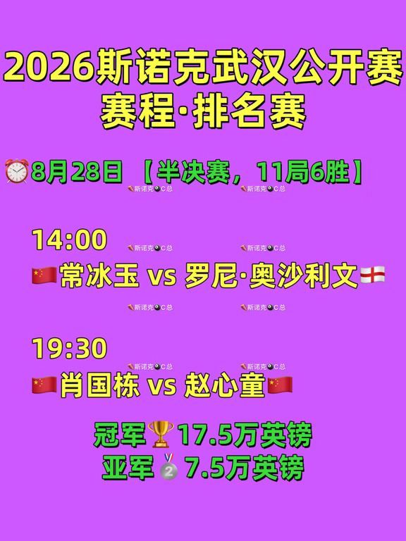 2026斯诺克武汉公开赛赛程