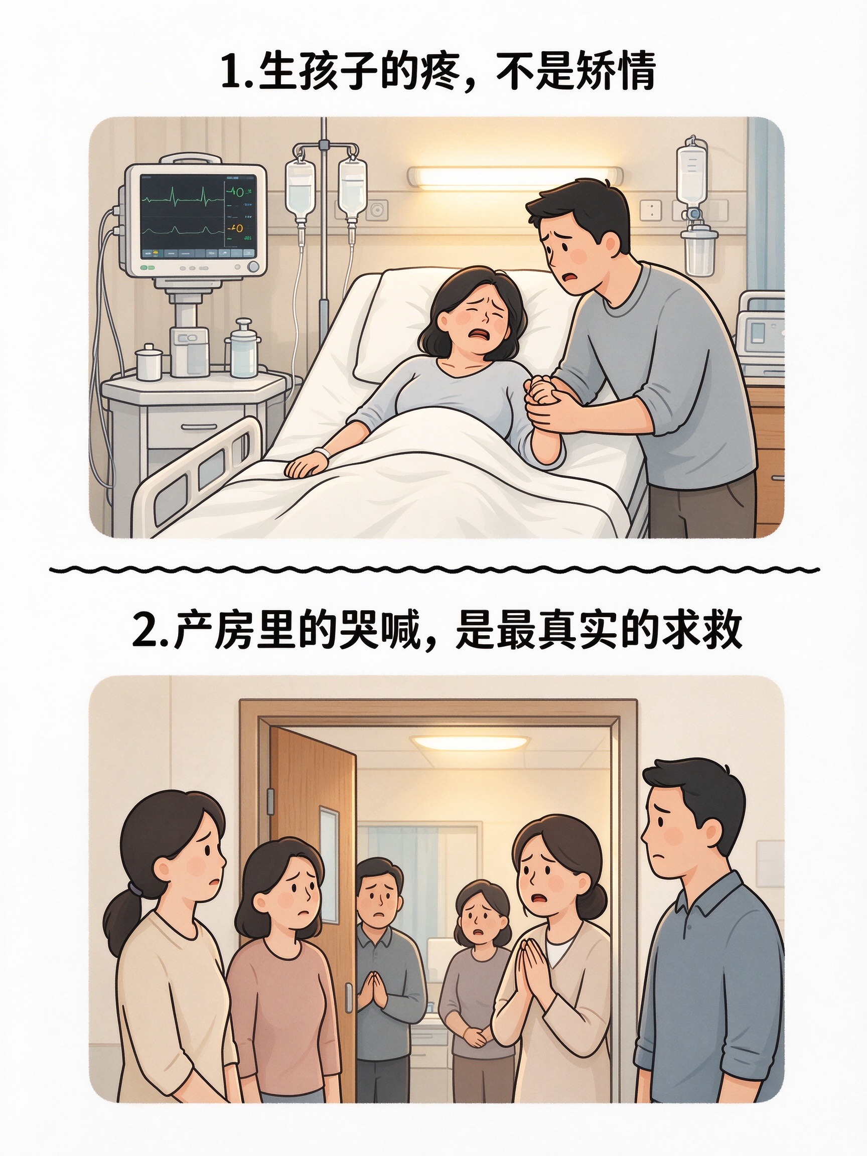 生孩子的疼，不该被说矫情

热搜「产妇分娩哭喊不该被粗暴对待」，评论区全是当过妈的人。生孩子的疼，没经历过的人没资格评判；当妈的头一年，那些没人看见的崩溃，更不该被一句「别人都这样」带过。这16句话，说给每个当过妈、正在当妈的女人。