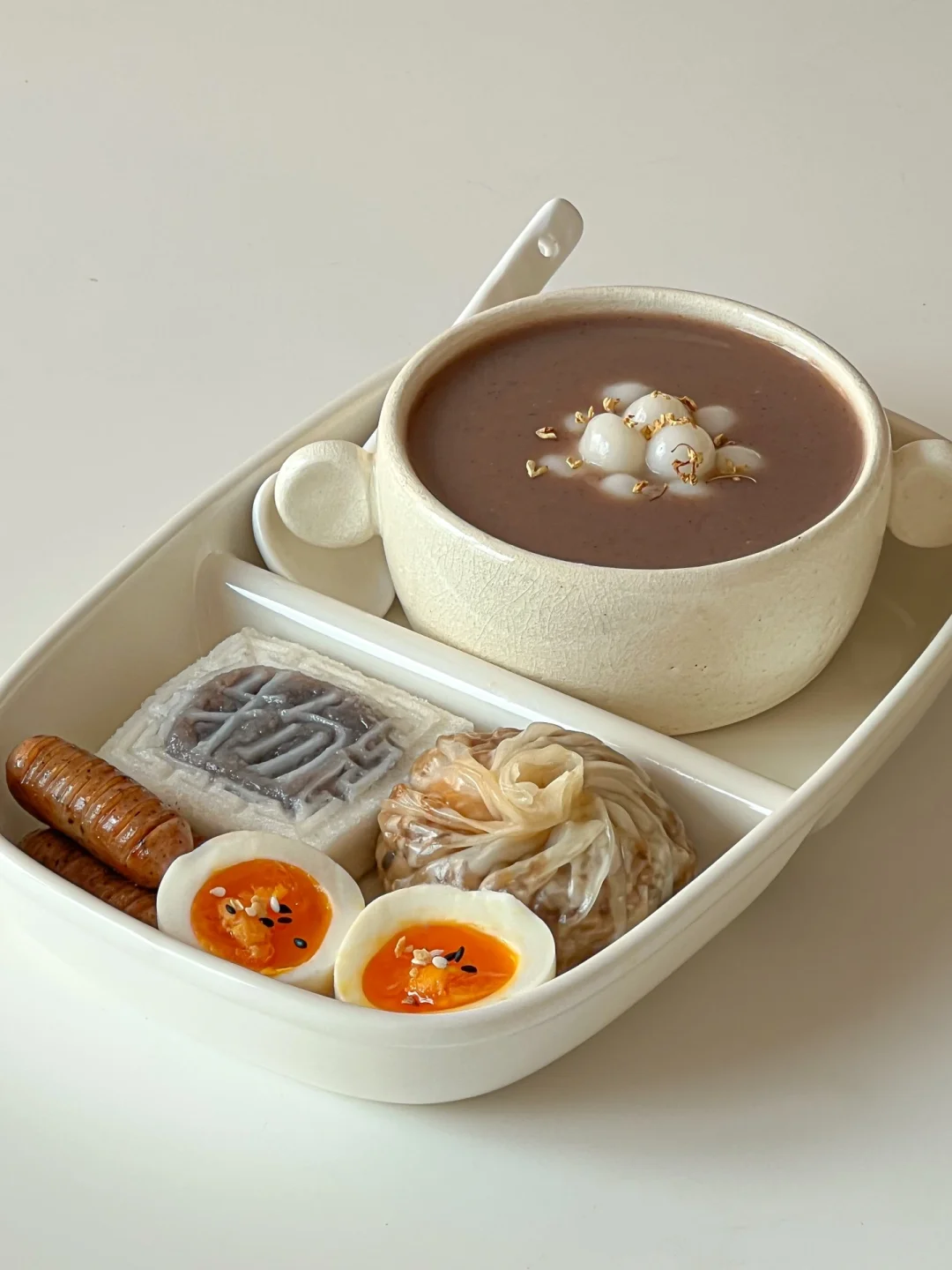 中式早餐🥢红豆苹果米糊🥣烧麦&米糕&溏心蛋