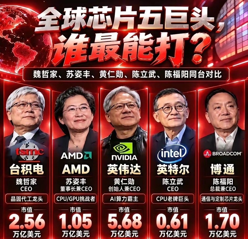 全球芯片五巨头，竟然全是华人在掌舵！ ​