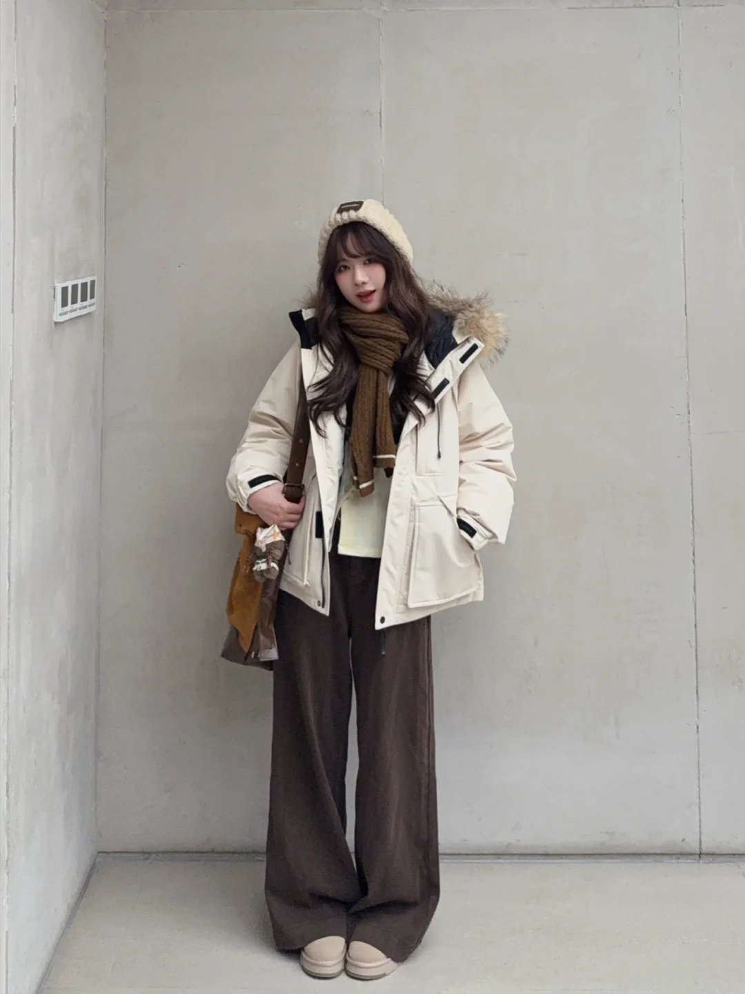 🧺一期米白色派克服穿搭思路（不露腿保暖版