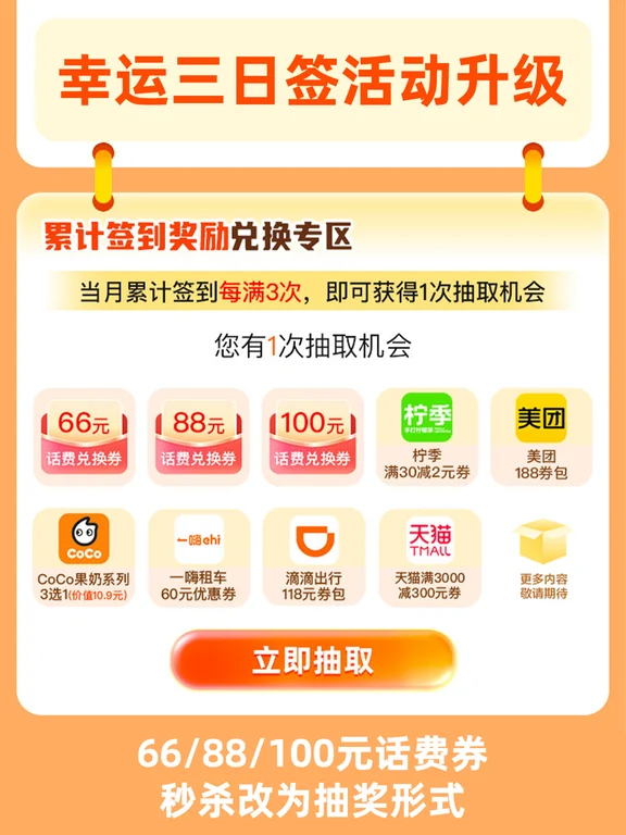 三日签活动升级 | 今天2GB，明天还能领2GB
