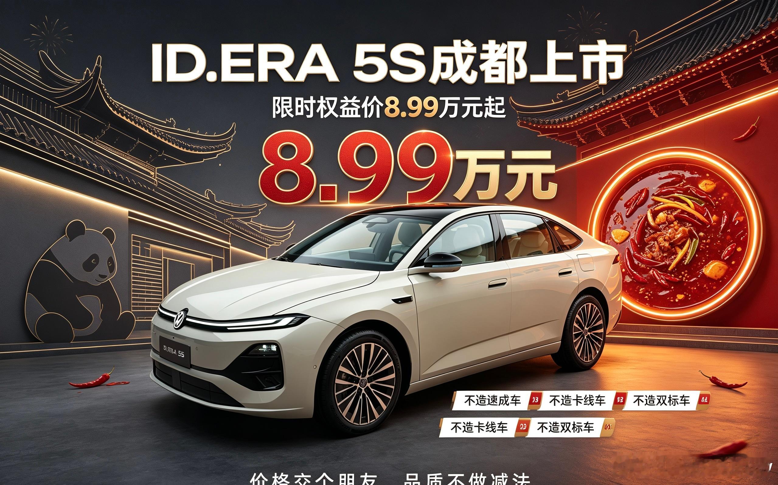 #2026成都车展##上汽大众##idera5s##大众5s##8.99万起大众5S夯爆了# 上汽大众ID. ERA 5S成都车展正式上市！共推出五款车型，官方指导价11.99-14.99万元，限时权益价8.99-11.99万元。作为ID. ERA家族首款轿车，搭载“行云智行”智能辅助驾驶系统，支持城市NOA，打破合资智驾短板；“黄金超混”综合续航 ​