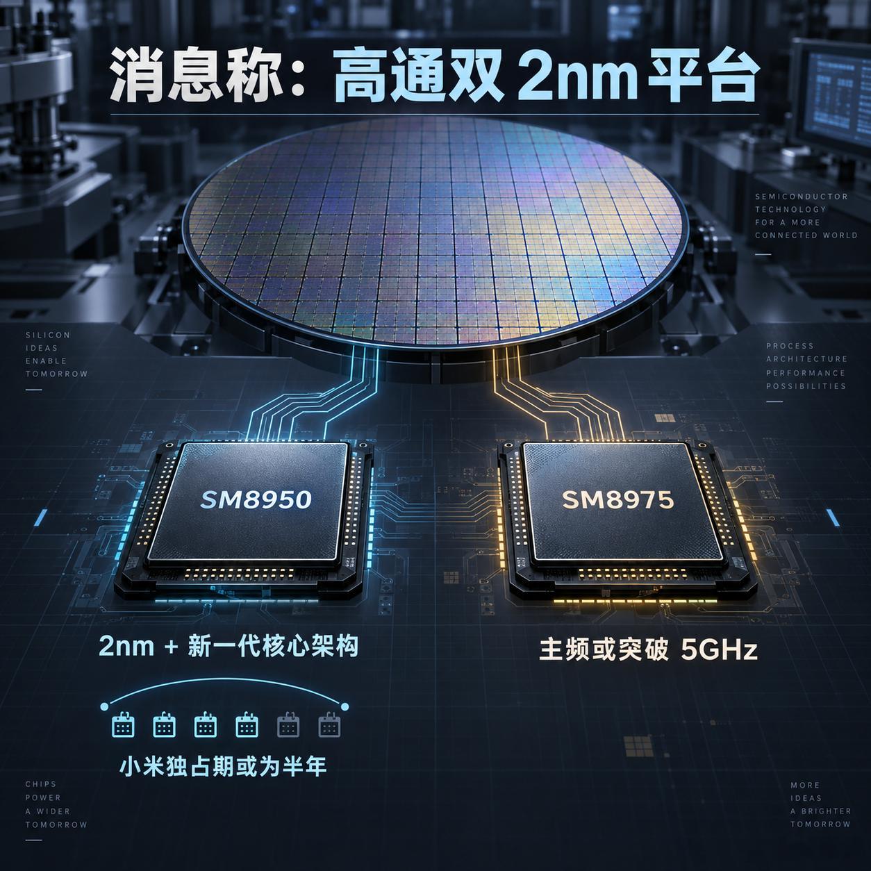 【数码快讯】据博主 数码闲聊站爆料，高通计划推出两款采用2nm工艺的旗舰芯片。其中，SM8950（第六代骁龙8至尊版）将采用新一代核心架构，小米或拥有半年独占期；SM8975（第六代骁龙8超级至尊版）主频或突破5GHz。两款芯片预计在9月22日至24日举行的骁龙峰会上亮相。#高通新芯片##骁龙8至尊版##2nm芯片 ​