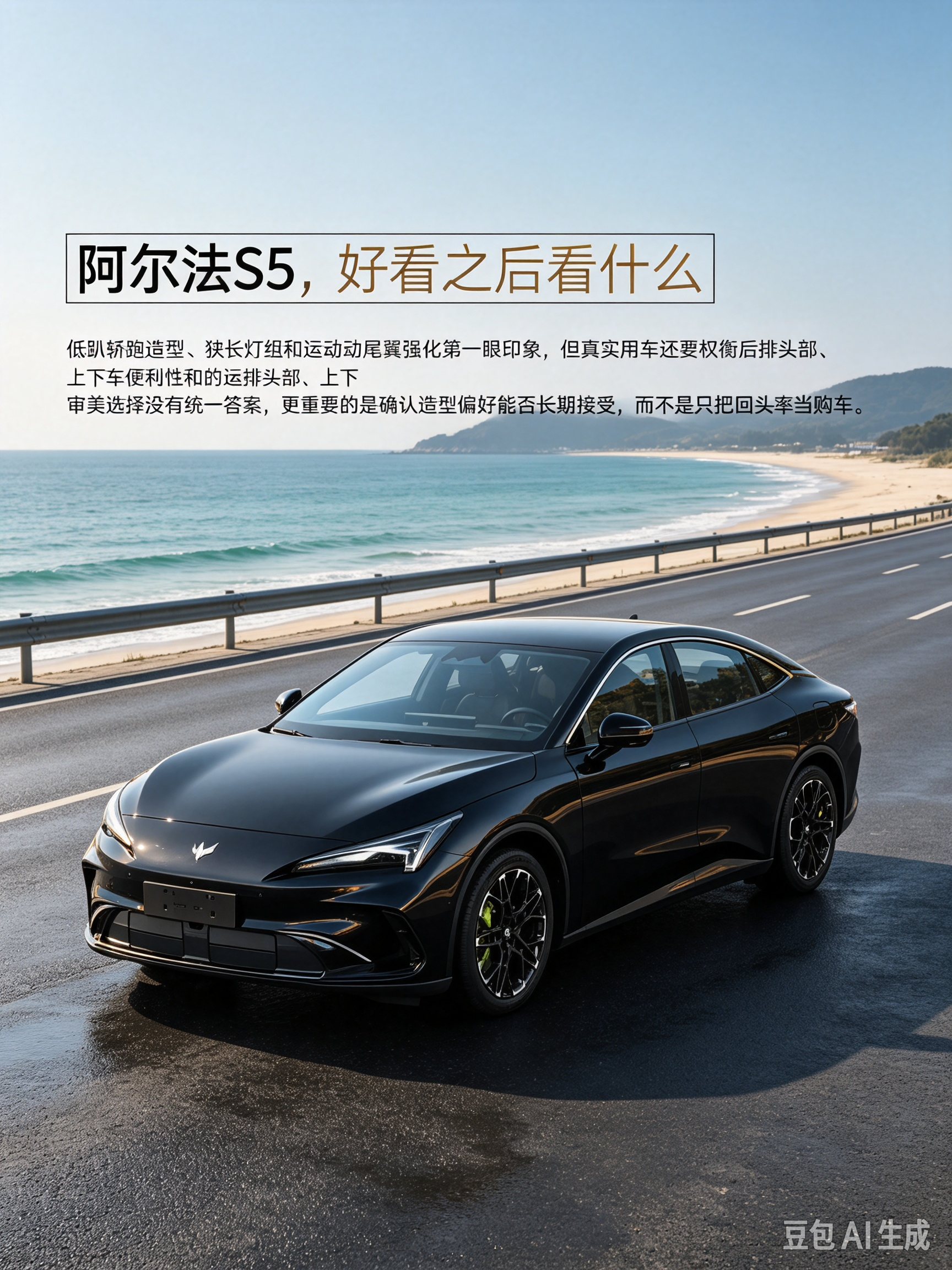 极狐阿尔法S5的外观讨论重点，不只是“好不好看”。低趴轿跑造型、狭长灯组和运动尾翼强化第一眼印象，但真实用车还要权衡后排头部、上下车便利性和通勤场景。审美选择没有统一答案，更重要的是确认造型偏好能否长期接受，而不是只把回头率当购车理由。【来自懂车帝车友圈】