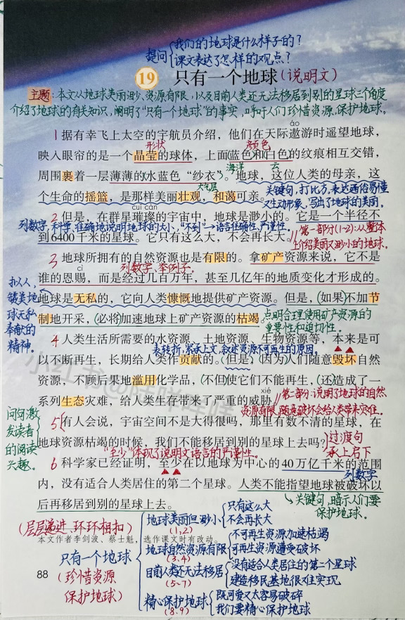 六上语文第19课《只有一个地球》课堂笔记