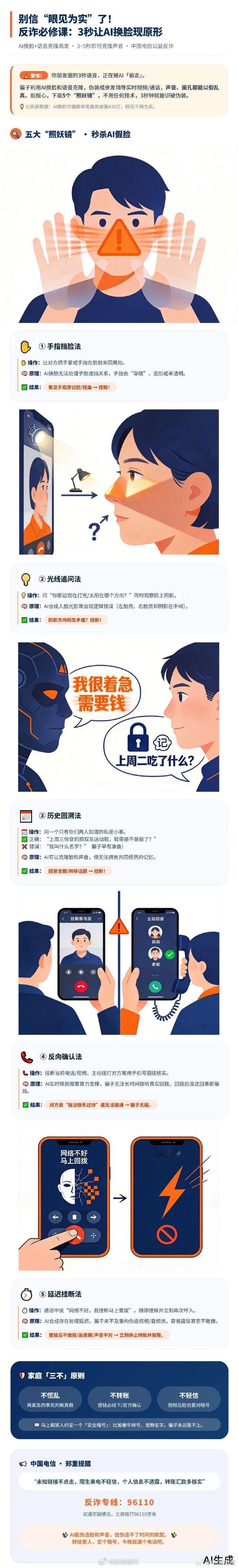 别信“眼见为实”了！反诈必修课：3秒让AI换脸现原形！via：中国电信 #蜀黍说安全# #安全知识学起来# ​