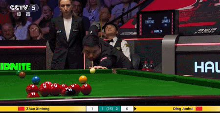 自己都绷不住了[笑cry]斯诺克世锦赛中国德比，比赛进行到第4局，丁俊...