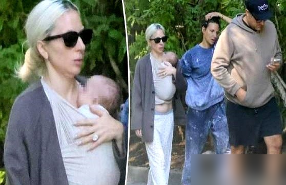 Lady Gaga抱孩子上街，全网炸了，但孩子性别至今是个谜。
9月11日，北加州马林县。她素颜，灰色睡衣套装，外搭棕色大外套，脚踩平底鞋。婴儿被背带紧紧贴着胸口，只露个后脑勺。旁边未婚夫迈克尔更随意，连帽衫、短裤、人字拖。
这状态像小区里遛娃的普通两口子。但她是Lady Gaga，当年用生肉装