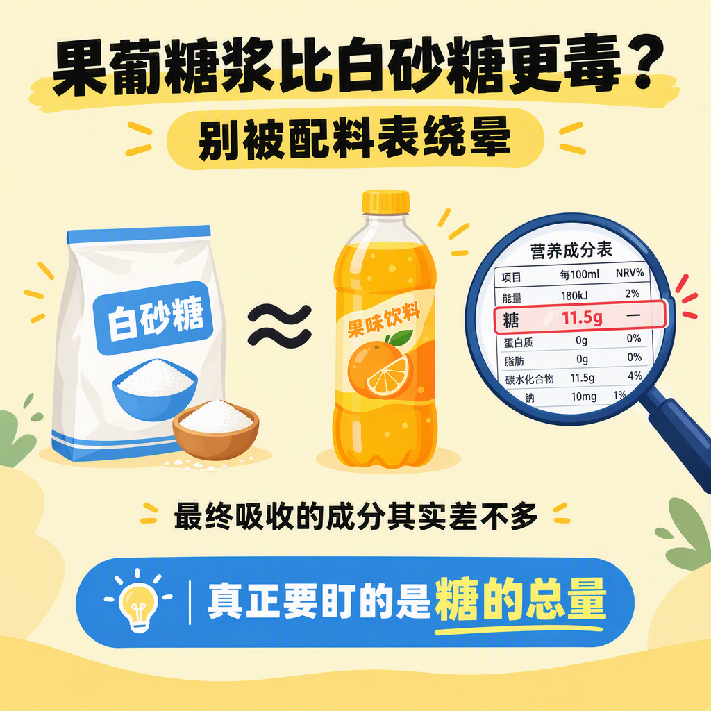 【#三甲医生回应消失的白砂糖# 】#把配料表中的白砂糖还给我们##三甲医生回应果葡糖浆影响钙吸收# 

果葡糖浆是不是比白砂糖更 "毒"？
浙江省中山医院内分泌科副主任中医师留菁菁给出了回应👇

1️⃣ 白砂糖和果葡糖浆，本质差别没那么大
白砂糖的主要成分是蔗糖，进了肠道会分解成葡萄糖和果糖；果 ​