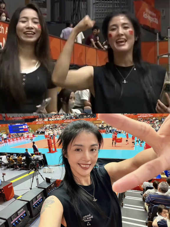 挥臂庆祝！赵丽娜现场见证中国女排夺金