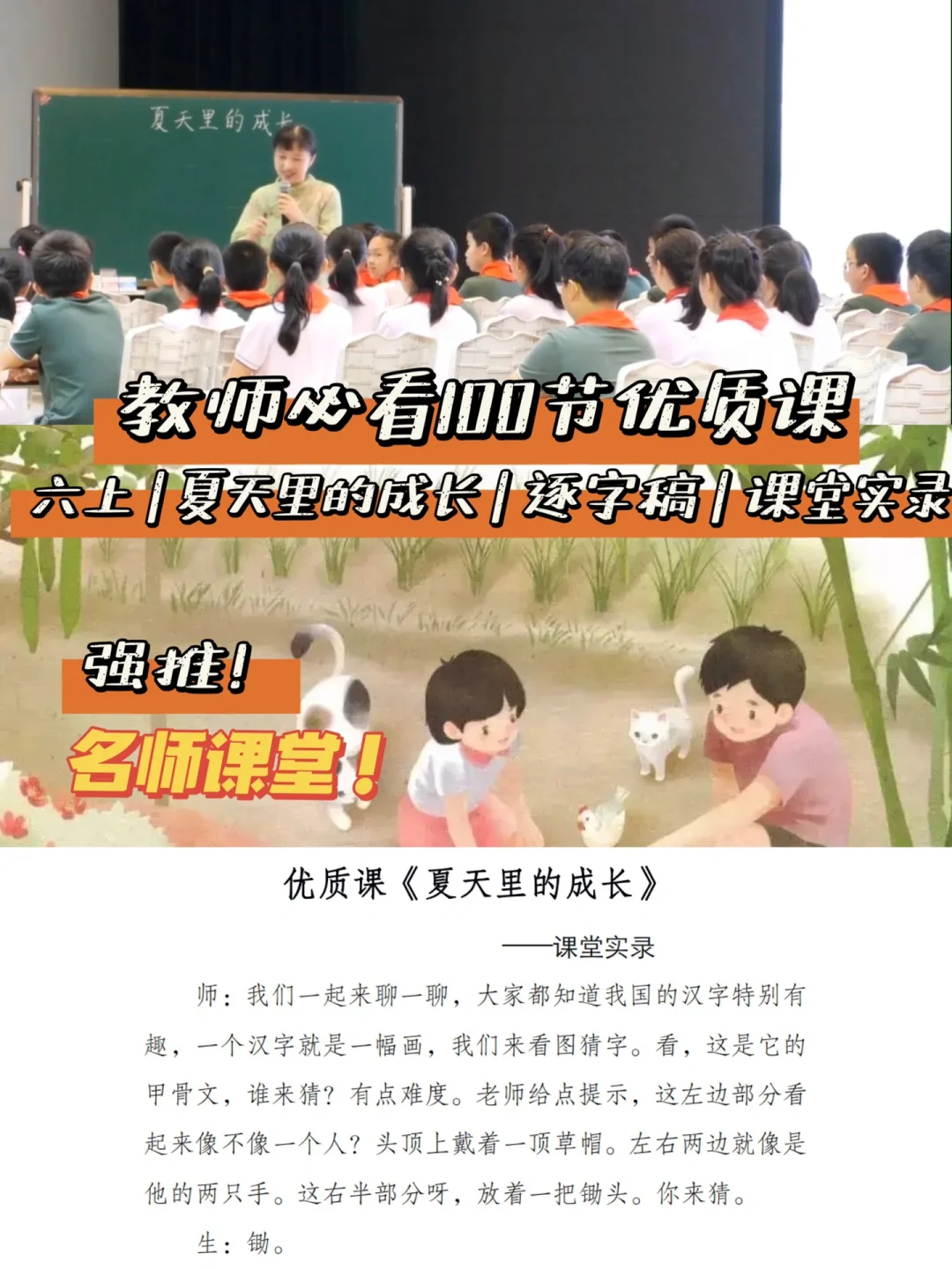 教师必看100节优质课 |夏天里的成长 | 逐字