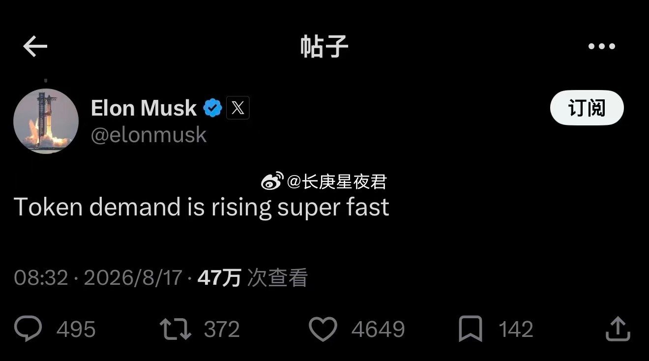 马斯克：代币需求正在以极快的速度上升 ​