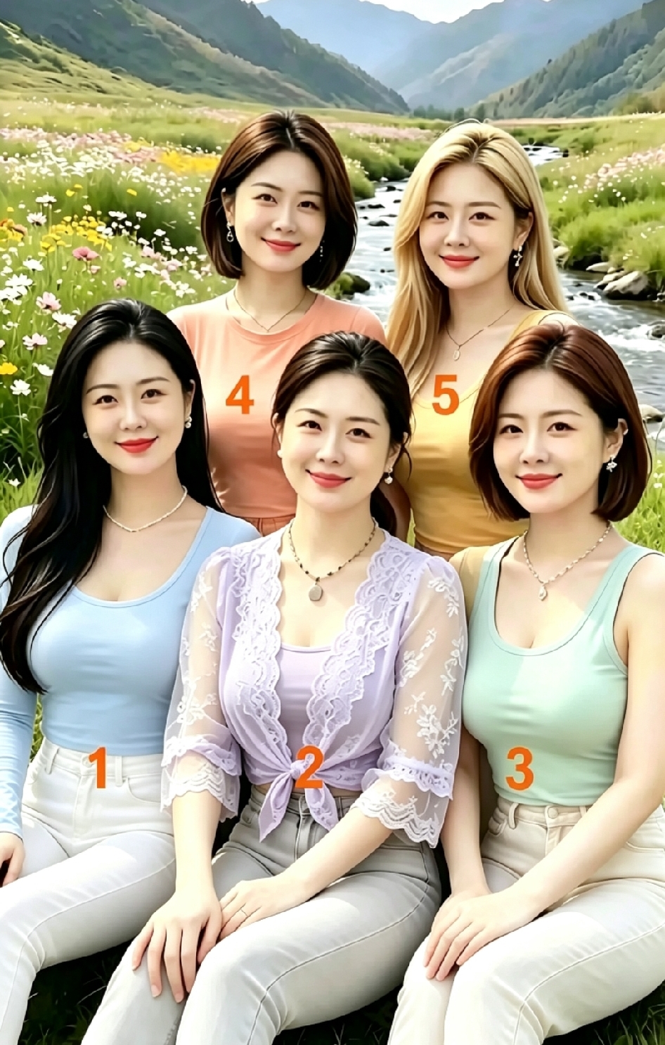 五位姑娘颜值都很高，选一个当老婆你会挑谁？估计9成的人都会直接选1号...
