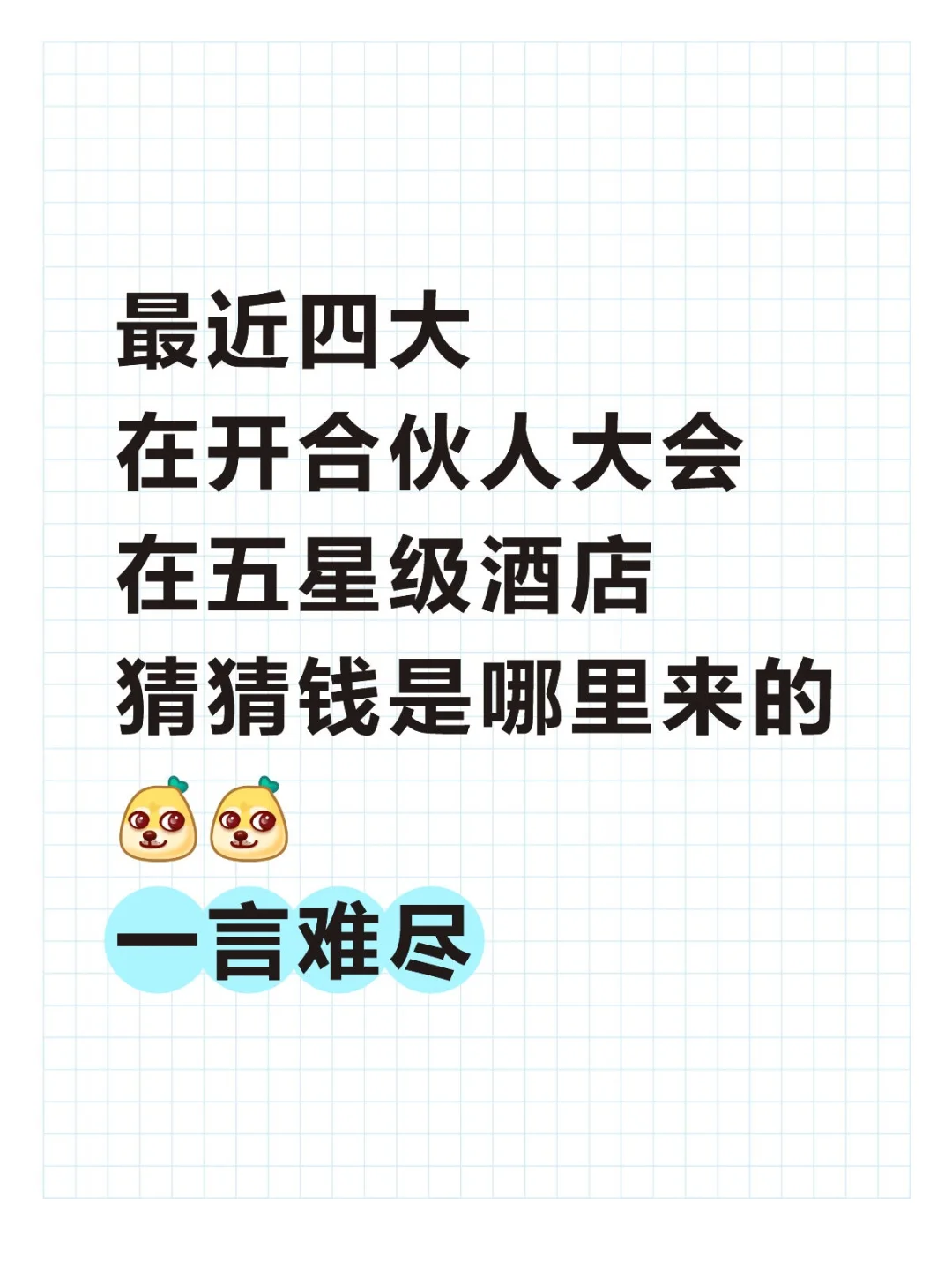 四大在开合伙人大会，经费哪里来的😊