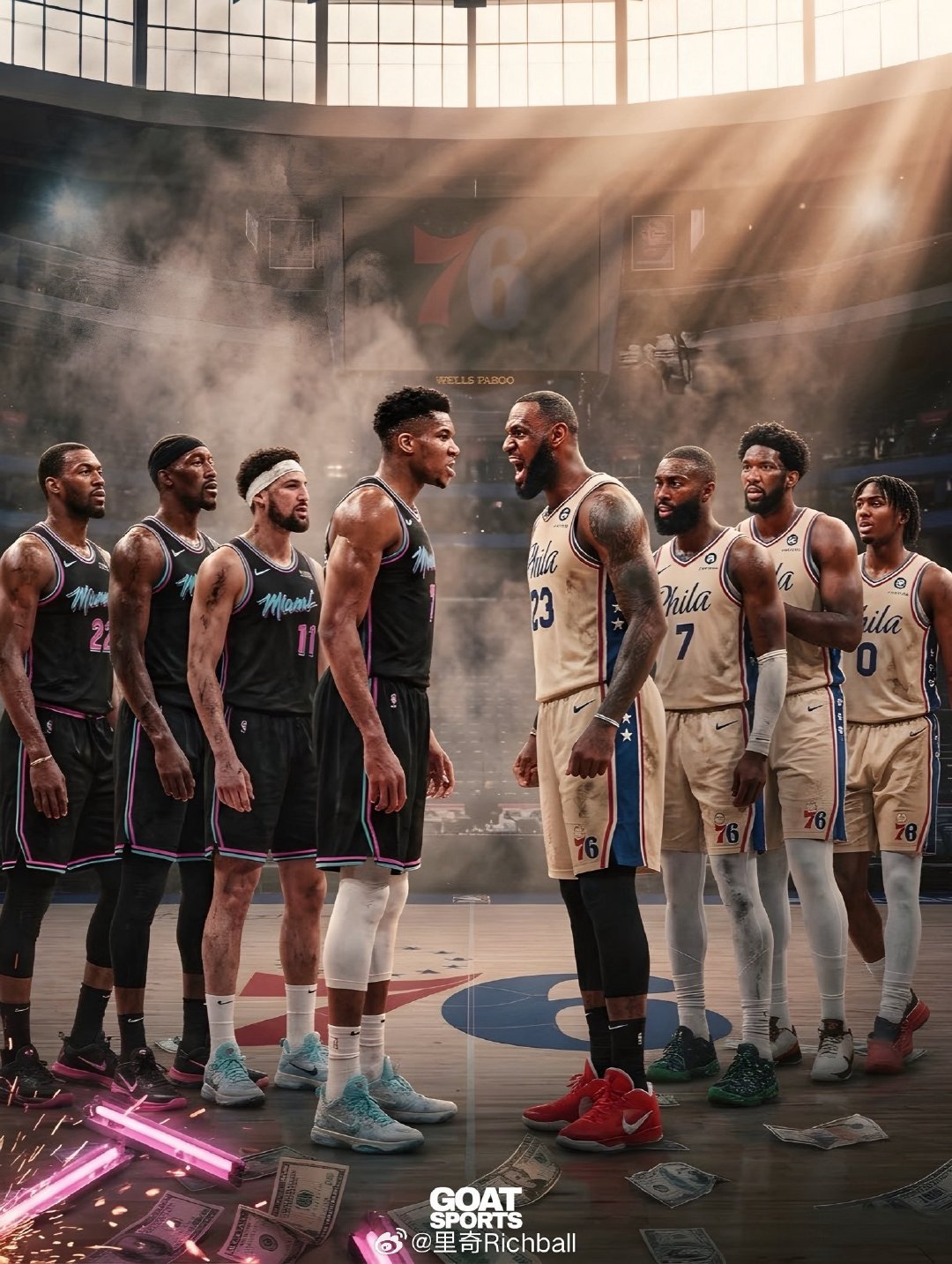 现在的阵容，打一轮系列赛，热火和76人，谁赢[疑问]#nba# ​