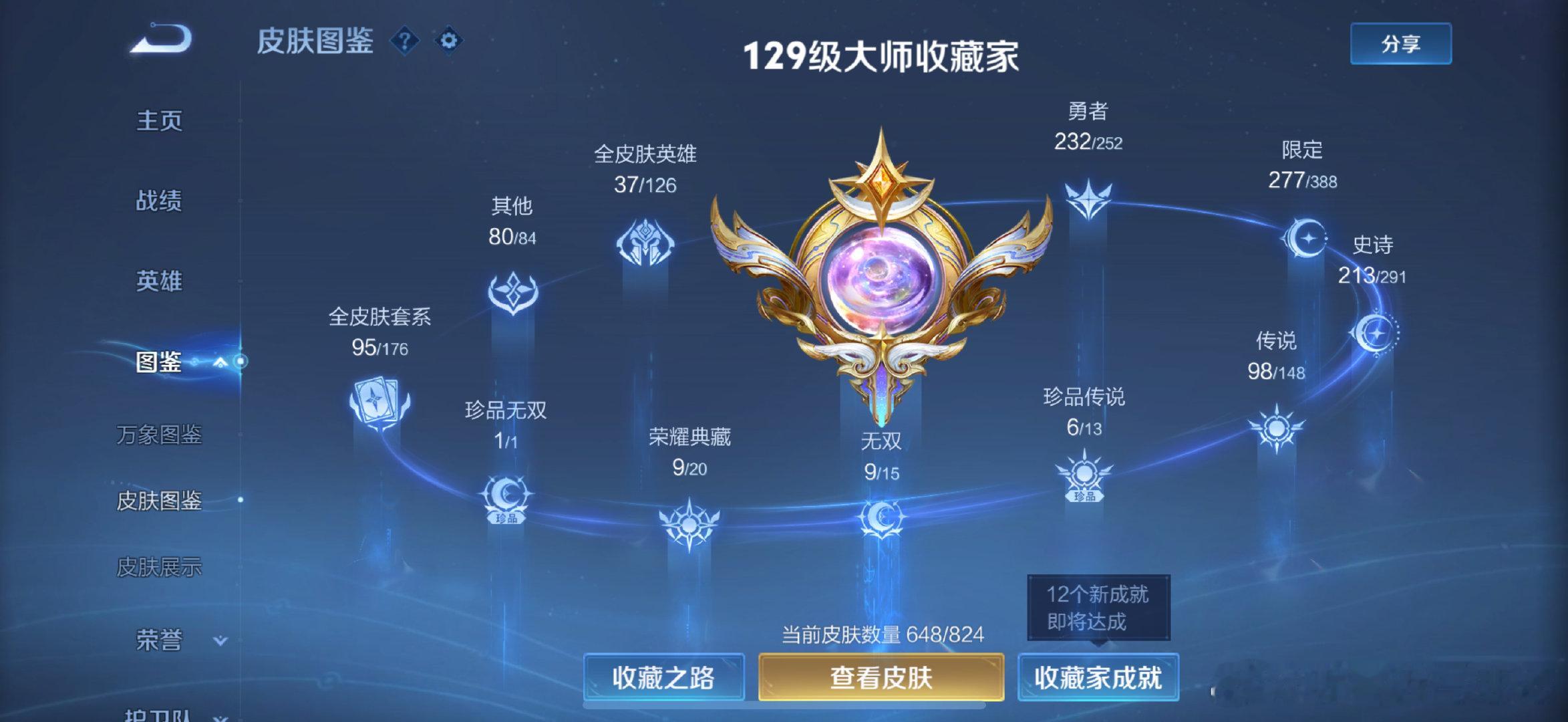 #荣耀茶话会[超话]#    淡游了iosq区无双v10六百多皮肤找个老婆共号卡实力 ​