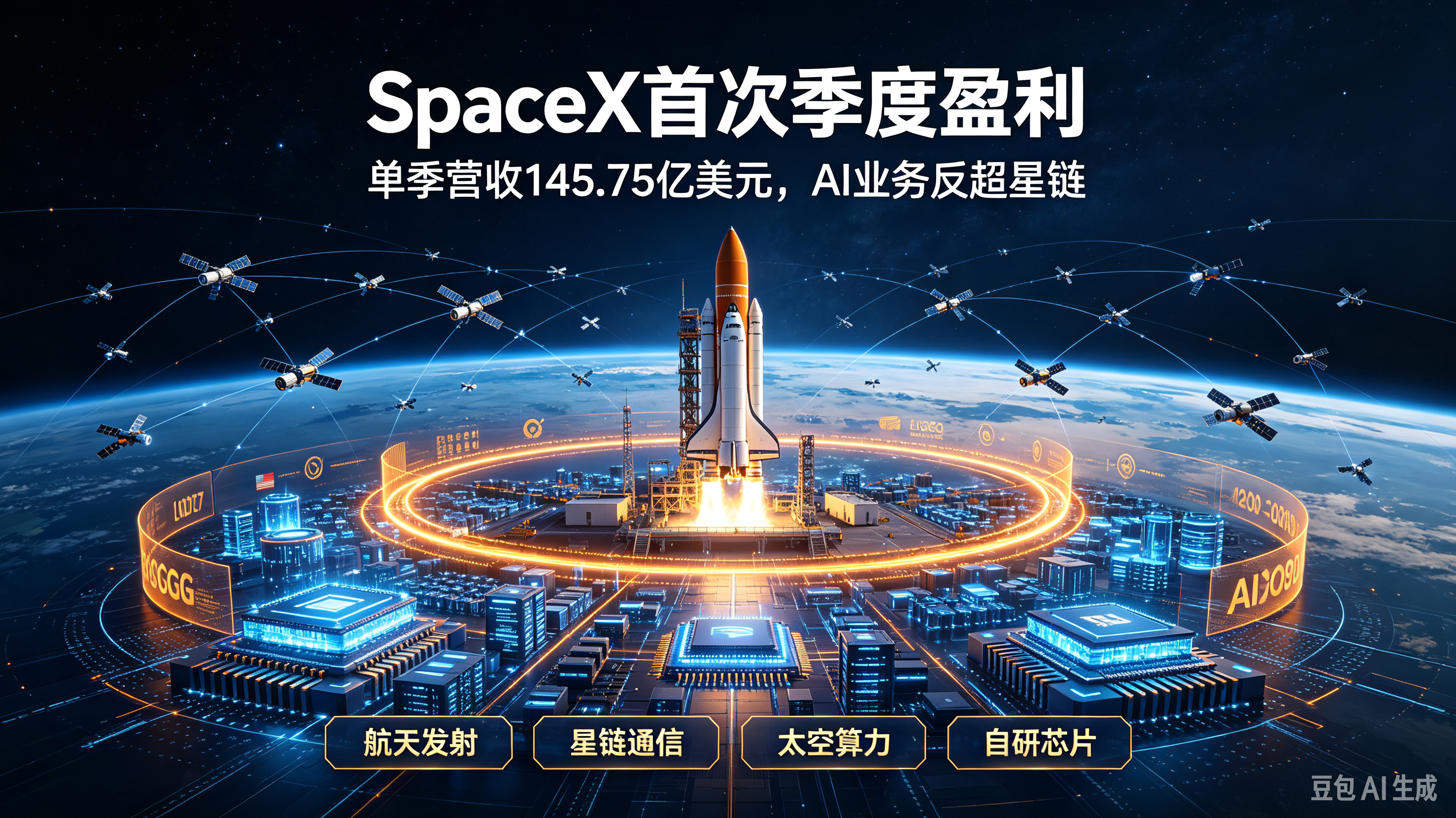 SpaceX首次季度盈利：AI收入反超星链，芯片工厂加速落地

SpaceX2026年三季报出炉：
✅ 营收145.75亿美元，同比+161%
✅ 净利润44亿美元，上市后首次单季盈利
✅ AI业务收入75.6亿，同比+830%，占比52%成第一大收入
✅ 星链收入52.5亿，同比+69%
✅ 阿斯麦加急交付Terafab设备，目标2028年量产
 
商业 ​