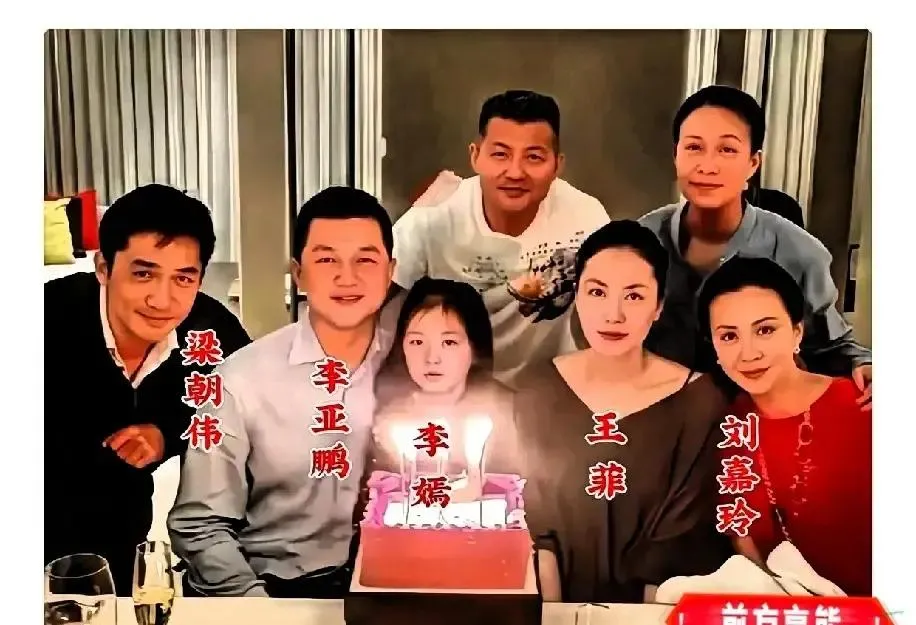 这是李亚鹏和王菲在一起时照片，那时他们年轻且帅气漂亮，李亚鹏抱着女儿李嫣，幸福美满，旁边是梁朝伟和刘嘉玲夫妇，不知后面两位是谁呀，有人知道吗？画面里满是旧时光的氛围感，众人状态都很好，看着很是温馨。
声明：本文仅供娱乐，请勿代入现实。
