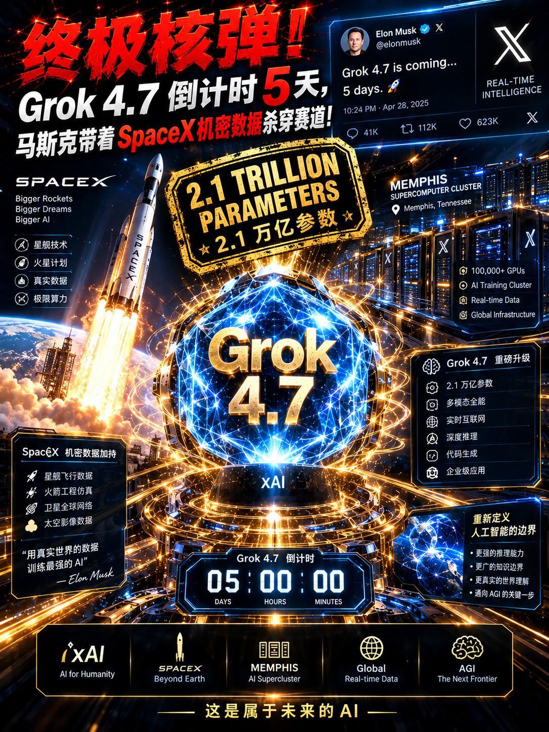 9·12 倒计时！Grok 4.7要来了
近日，Grok自己的模型泄露了4.7即将发布：预计在9月12日

据说这次掏出 2.1 万亿参数的 Grok 4.7，压根不是来做“常规版本升级”的，这是把 SpaceX 的火箭工程数据、星链算法与 Memphis 孟菲斯超级算力集群全部打包，给全球所有的开源与闭源对手送上的一场硬核物理工程降 ​