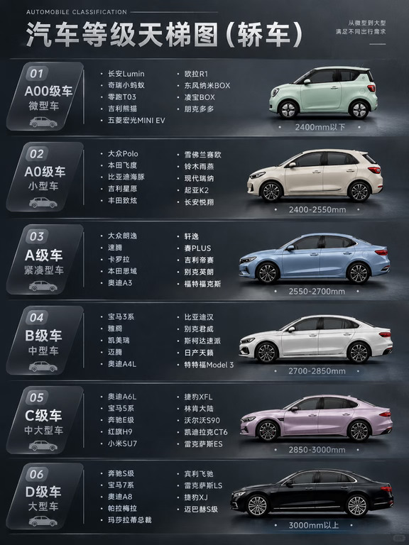 🚗一张图看懂汽车等级天梯图！