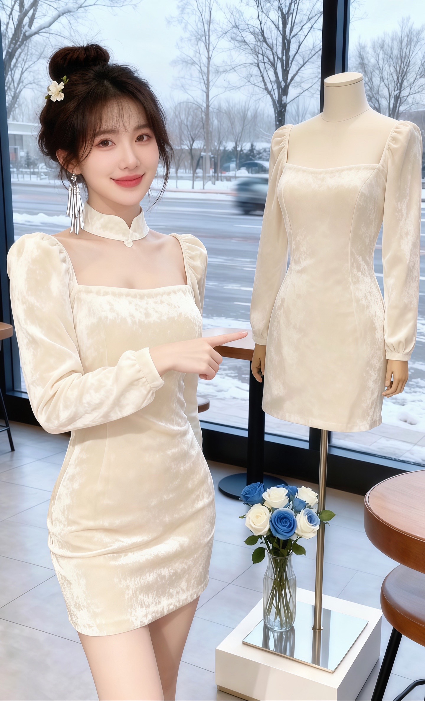 姐妹们，这条裙子真的太绝了，超级适合年底的各种聚会！它是这种丝绒的面料...