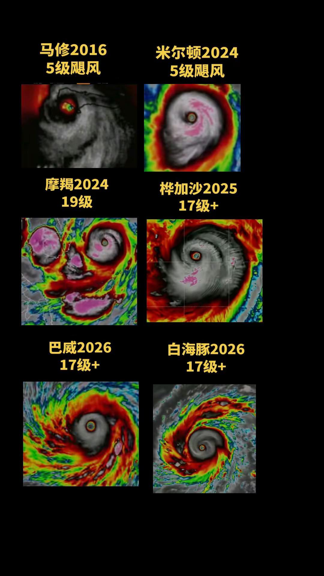 各种台风红外云图巴威 马修 摩羯 米尔顿