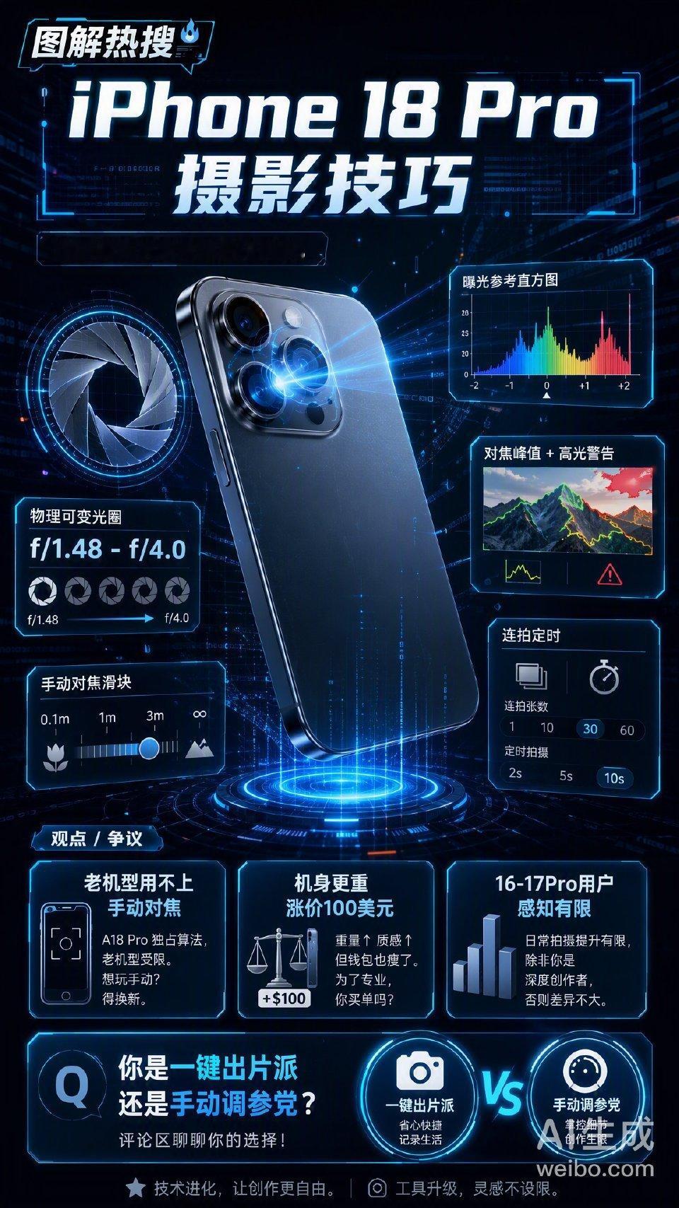iPhone 18 Pro系列于9月18日发售后，首批用户反馈呈现两极分化，内在性能与续航获高度认可，但品控瑕疵与死机Bug引发广泛吐槽。 一、核心升级与正面体验- 性能与散热：首发2nm A20 P