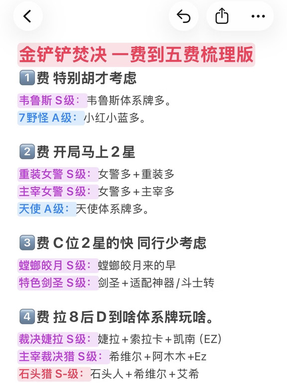 0907🔥铲S18焚决 各费卡梳理版🔥
