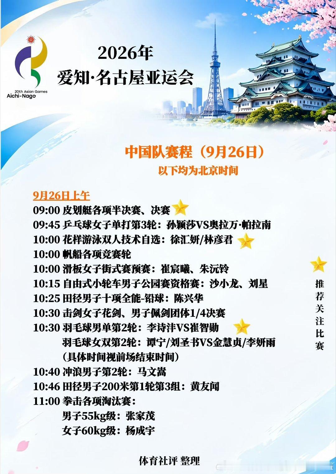 bs体育#亚运会9月26日看点#👍🏻
9月26日亚运看点拉满！跳水、乒乓球、射击、田径多项决赛开赛，中国选手轮番登场，为奥运健儿加油助威 ​
