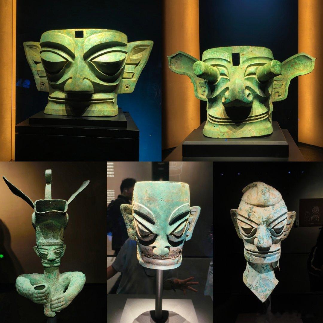 集齐神鸟太阳神树面具
第一个面具 人群挤在一起拍照
走着走着 发现一展厅都是面具
一些小小的震撼
世界三星堆  ​