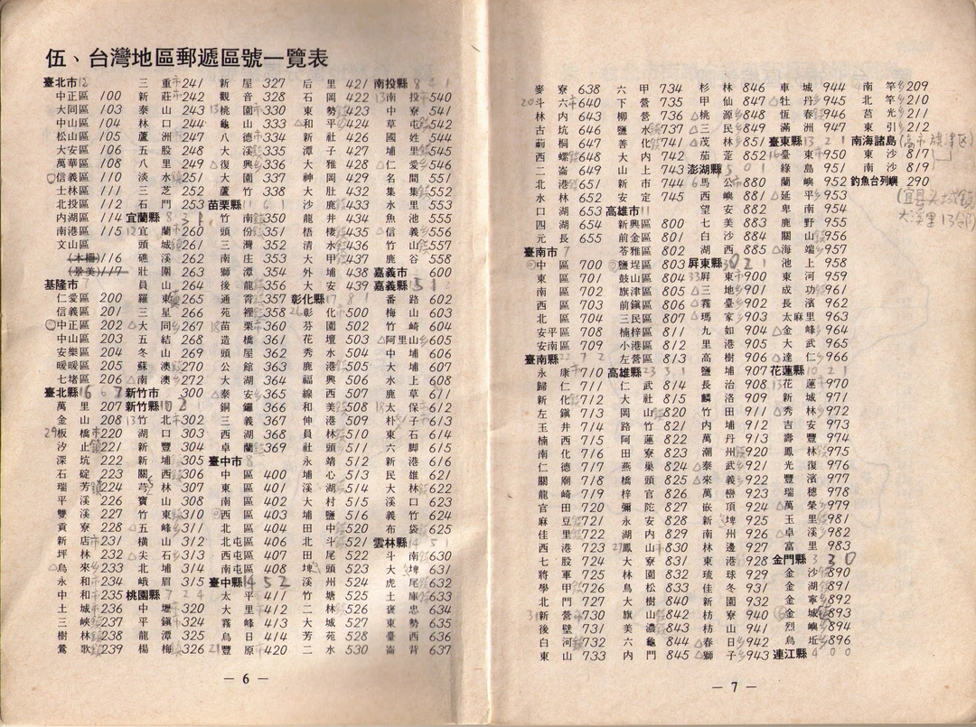 1992年台湾地区邮递区号簿