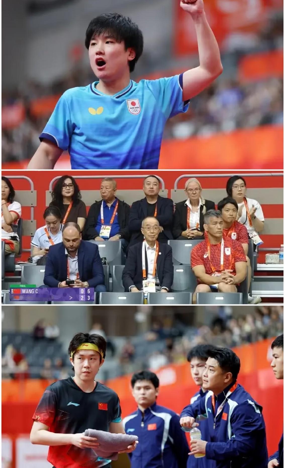 中国体育史上
我只佩服两个人，
一个是刘翔，他终结了黑人对田径赛场金牌的垄断！
一个是王楚钦，他终结了中国人对乒乓男团金牌的垄断！

1994-2023这连续8届亚运会，国乒男团一直包揽金牌，32年连续夺金的纪录到此终结。

刘国梁现身现场，为王楚钦起立加油！
张本智和化身王队严父，0封王楚钦！
