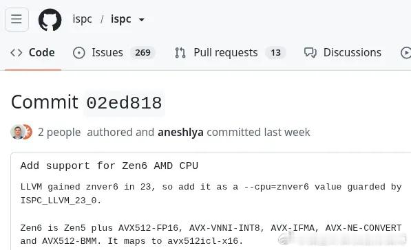 【英特尔ISPC 1.32发布】10月14日，英特尔ISPC 1.32正式发布。ISPC全称Implicit SPMD Program Compiler，是英特尔基于LLVM/Clang构建的编译器，专为CPU和GPU的单程序多数据（SPMD）并行编程场景设计。本次更新的核心是将底层编译器栈升级至LLVM 23.1.2。这一升级带来了对AVX10.2和高级性能扩展（APX） ​