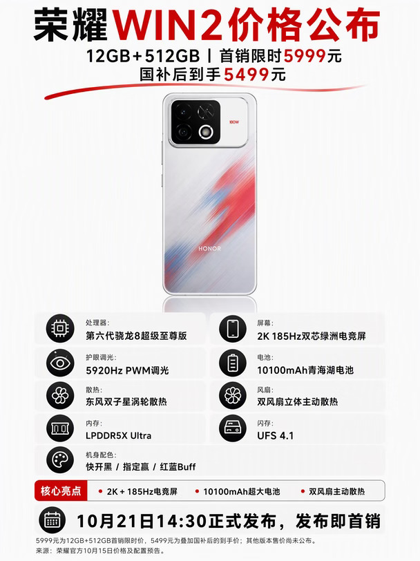荣耀WIN2价格公布，5999元起冲不冲？