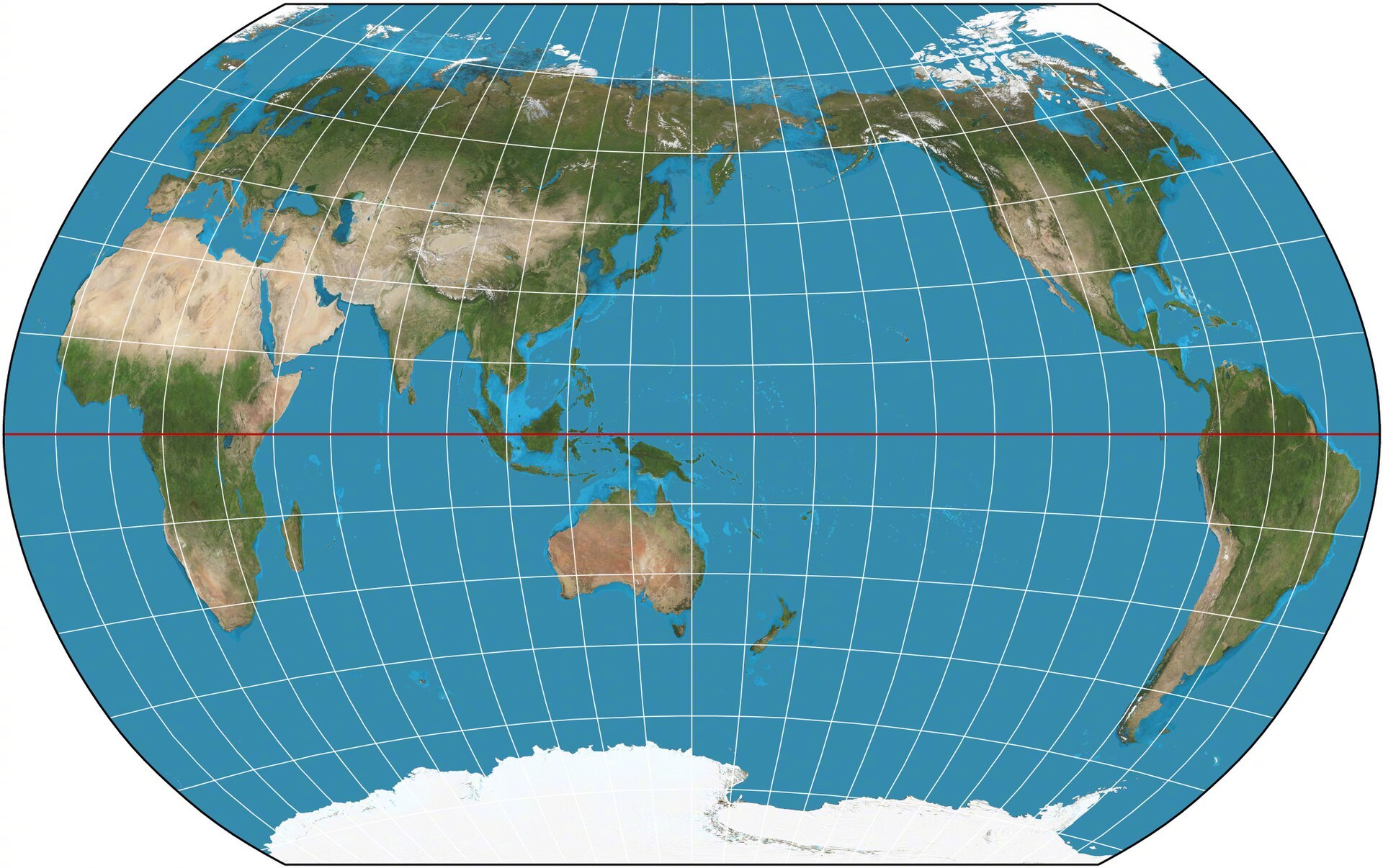 不同的世界地图投影法

图1：墨卡托投影（Mercator projection，正轴等角圆柱投影），最古老的投影法，好处是经纬度垂直，可显示任意两点间的正确方位及经纬度。适用于航海图、航路图。缺点是纬度越高，面积变形越厉害。但是由于大部份国际航线均位于南北回归线之间的低纬度地带，墨卡托投影法在该类区 ​