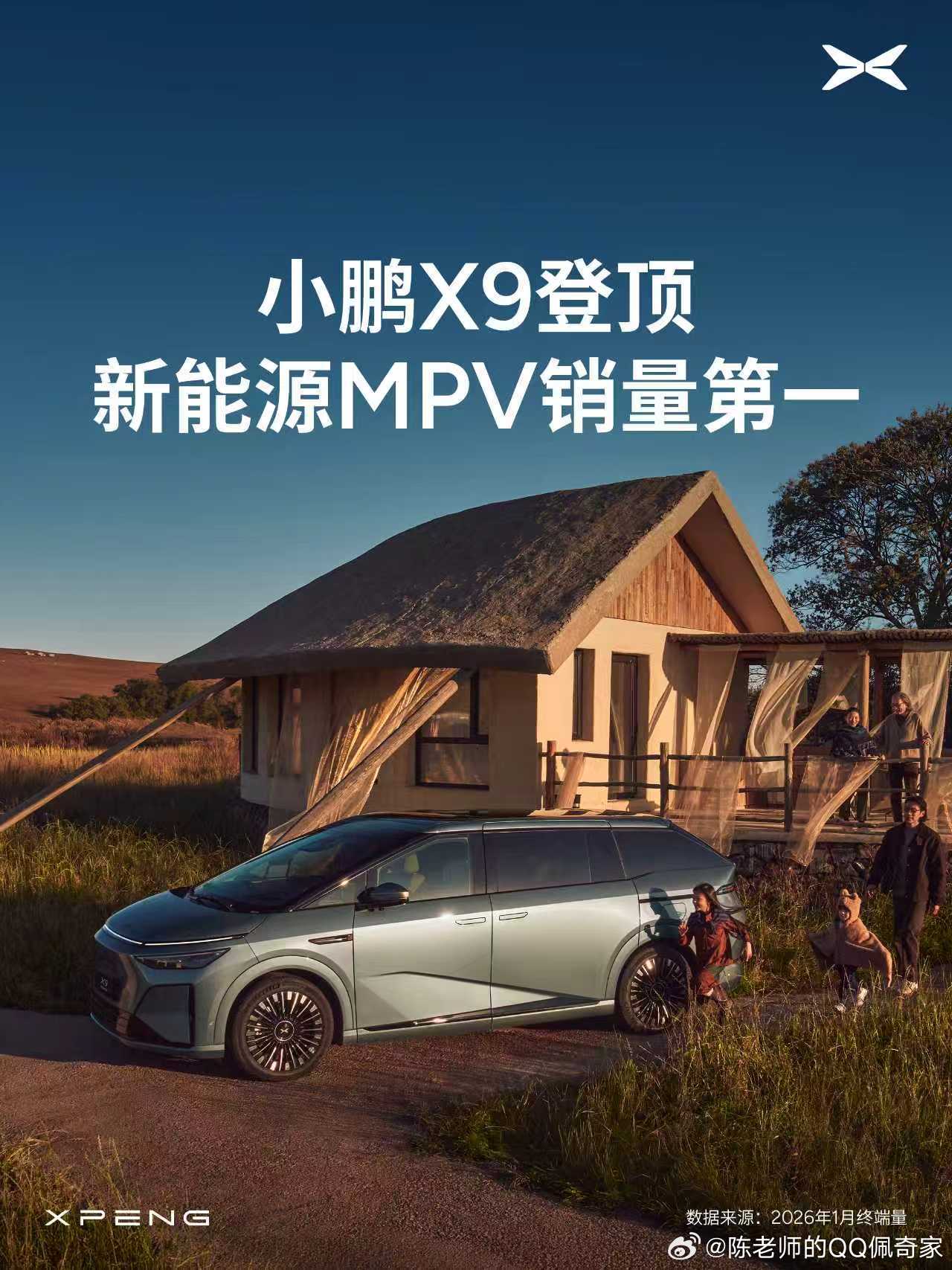 根据行业终端销量数据，小鹏X9在1月以3,874辆的销量成绩，成功登顶...