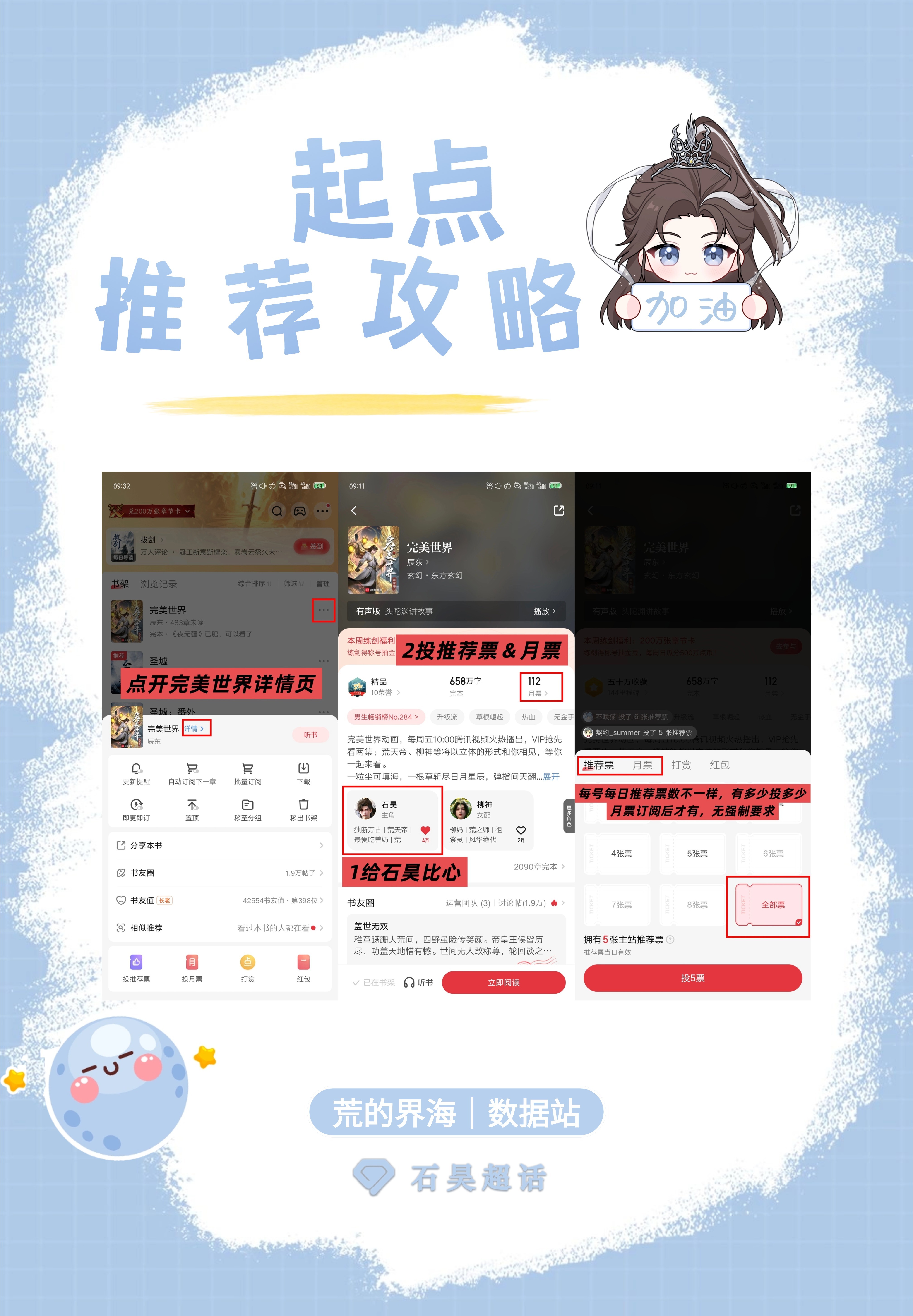 #石昊[超话]# ✨#石昊# ✨#荒天帝石昊#
【外站数据 | 8.30】

✅速通步骤（5分钟可完成👌）

1️⃣腾讯：角色热度，表白/送礼物/盖楼

2️⃣起点：角色星耀值，角色红心/送推荐票

✅记录仪

📍8.17-8.23 
腾讯热度周涨幅92w，8.29单日涨幅13.6w
起点比心周涨幅1000+（4.3-4.4）
     
📍8.24-8. ​