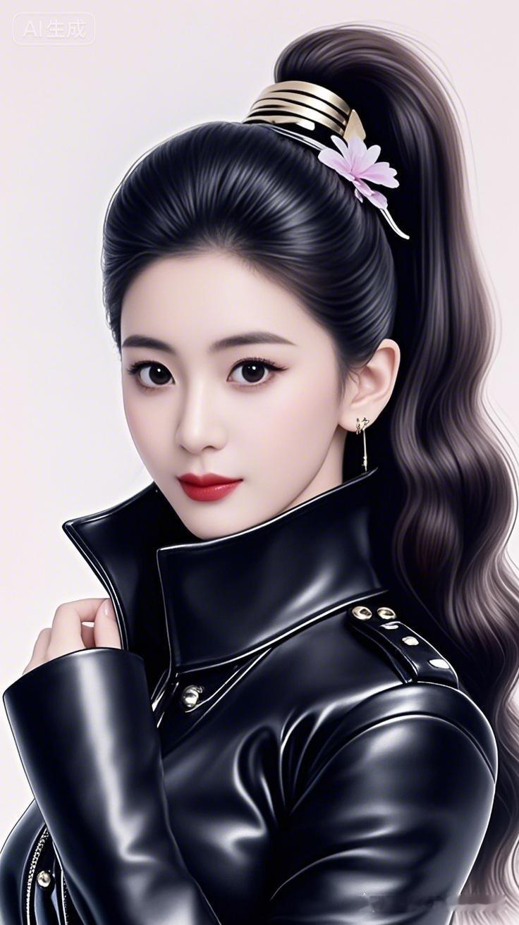 极品美女乌黑波浪长发随性垂落，精致五官缀着灵动大眼，冷艳中透着秀丽。黑...