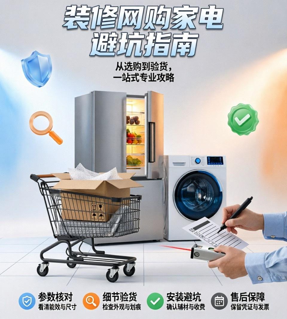 #装修网购家电怎么避坑#作为一个过来人，当年也是踩过不少坑，当然，因为那时网购还没这么发达，所以也避开了不少坑。一些大件的我基本上都是在实体店里购买，然后再对比网上价格和参数（这点很重要），如果价格差不多，就在实体店购买，差距太大就要考虑是不是换个品牌。而一些小家电，要么去宜家一次 ​