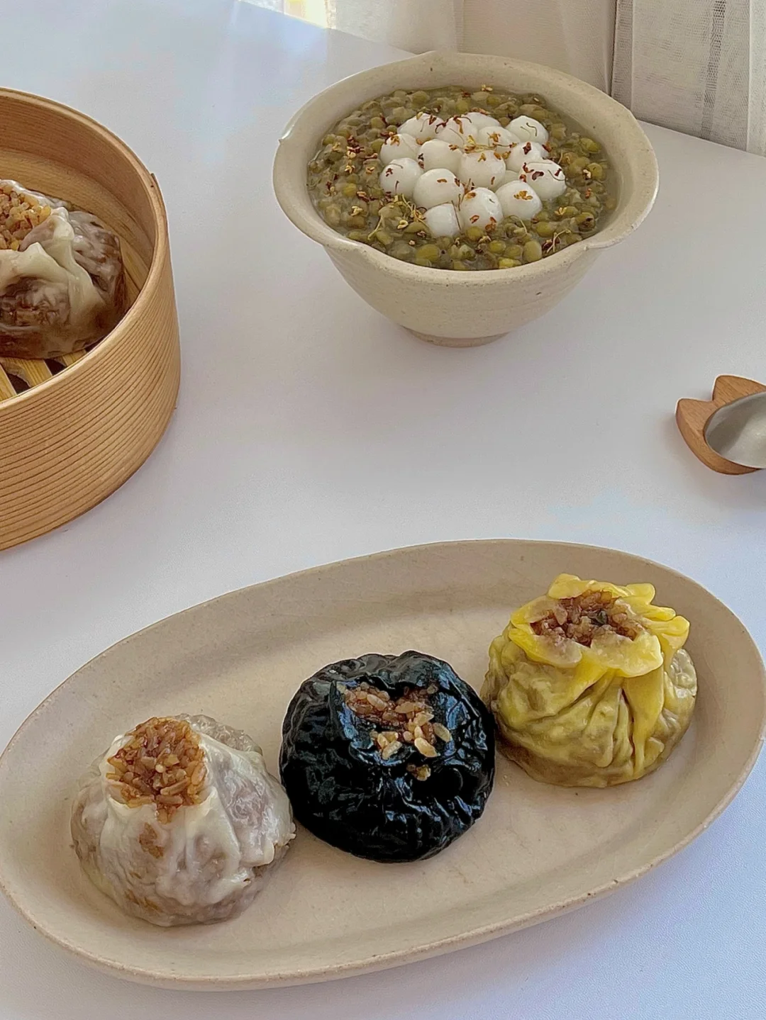 ️☀️中式早餐｜糯米烧麦｜桂花小丸子绿豆沙😋