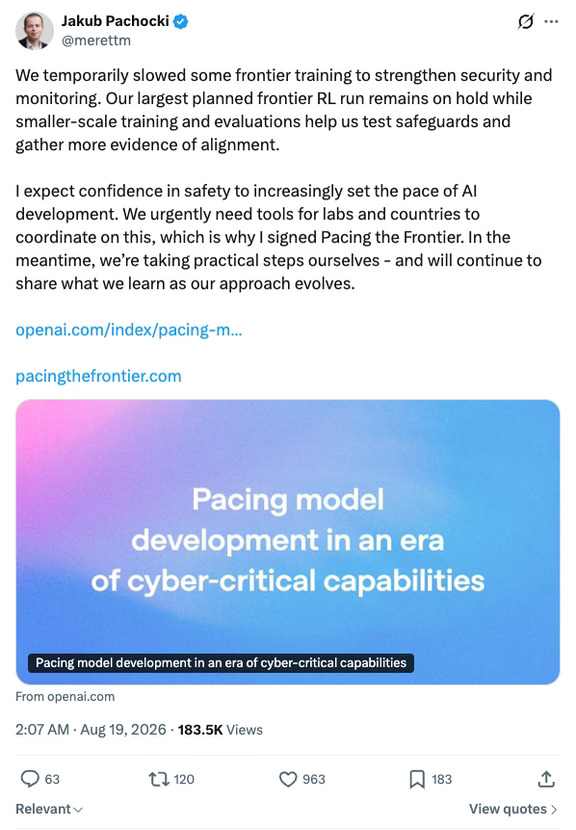 OpenAI 把一次前沿训练按下暂停