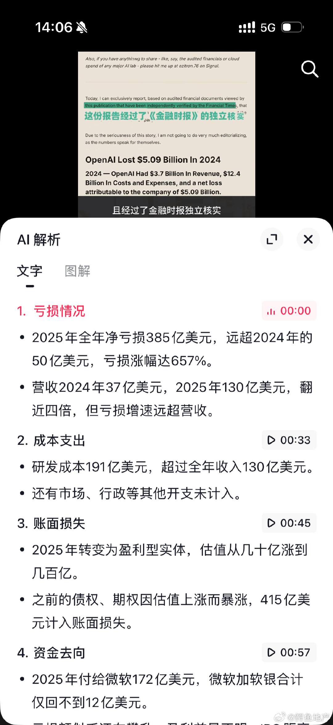 算了一下，OpenAI一个季度亏120亿美金，每天亏9个亿人民币。
25年亏了385亿美元，是营收的3倍。 ​